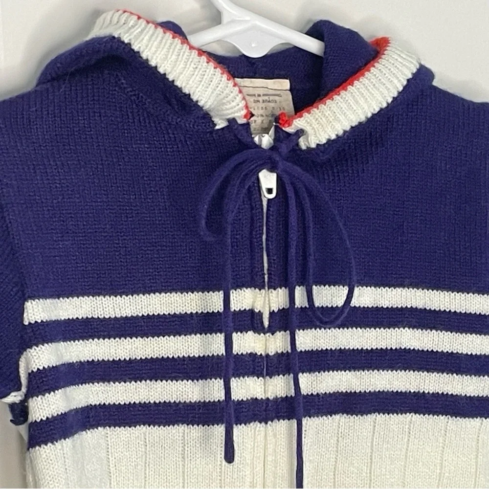 Vintage Kids 100% Acrylic Full Zip Hooded Sweater With String Ties Size 18 M 📍